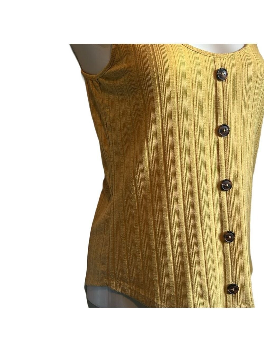 Maurices Mustard Button-Front Ribbed Tank Top - Picture 3 of 7